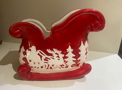 Pretty Ceramic Christmas Sleigh Flower Pot / Decoration Ceramic Hamper