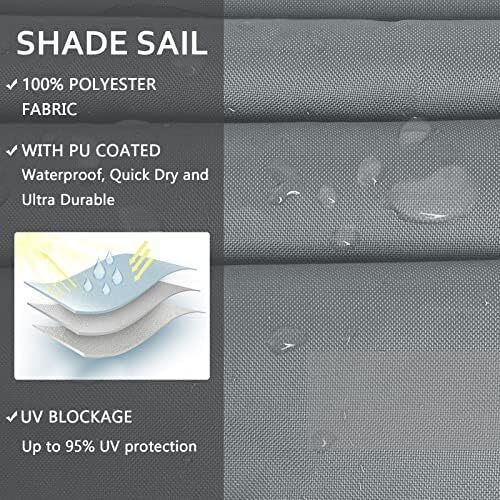 Sun Shade Sail, 2x3m Rectangle Sunscreen Awning Canopy, Waterproof Shade Sail, 95% UV Block with Free Rope
