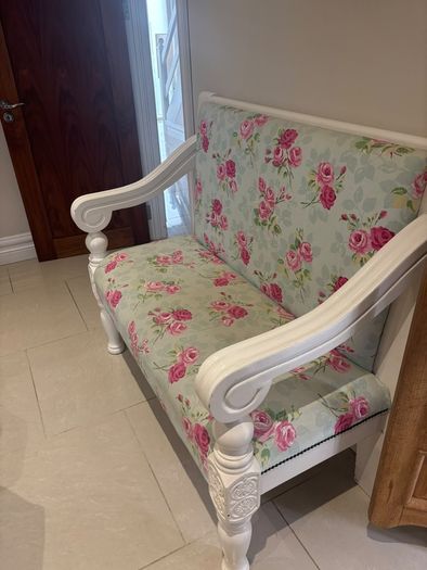 Vintage Solid Timber Pub Bench  Reupholstered & Painted