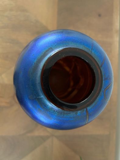 Colver France art glass, signed, iridescent blue, collectors item, vase