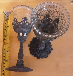 vintage pewter and glass goblets,