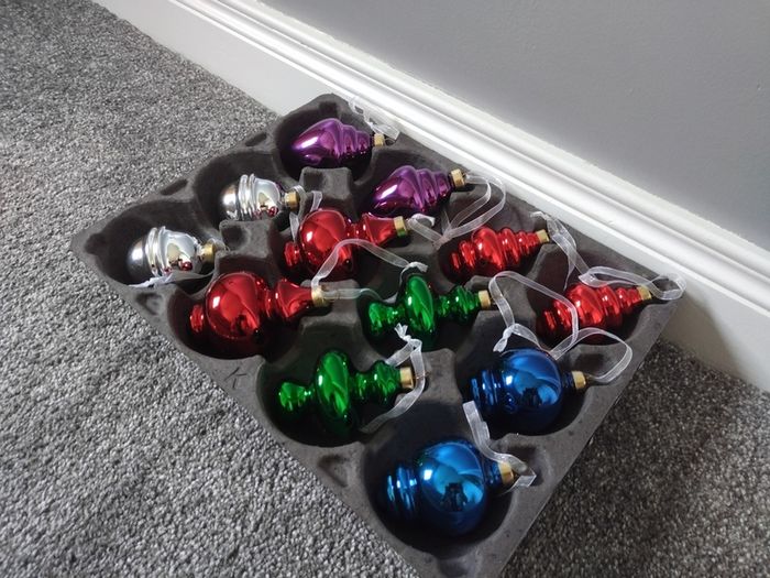 Retro Vintage Style Christmas Baubles one Box of x12 Glass Ornaments