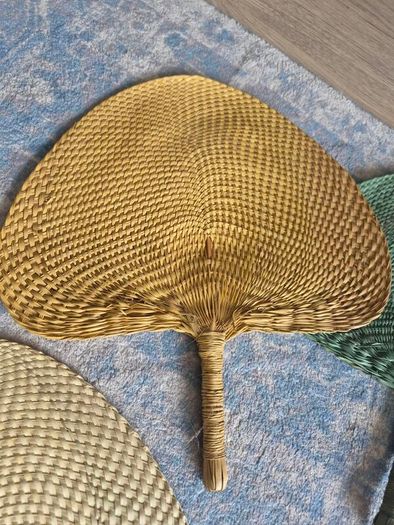 Set of 6 Vintage Handwoven Palm Leaf Fans Asian Handmade Boho Wall Decor
