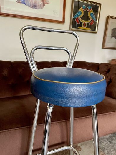 Mid 1959s Art Deco Inspired Chrome Bar Stool with Original Seat Top