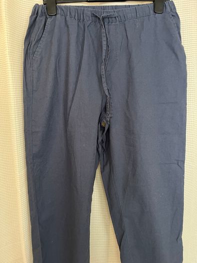 Navy Linen Mix Cropped Trousers