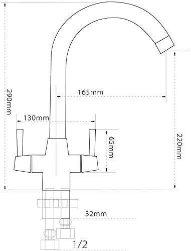 Kitchen Mixer Tap Dual Lever Swivel Spout Chrome Sink Taps with UK Standard Fittings