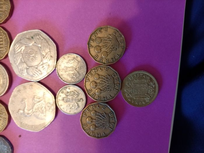 Vintage Pre-Decimal British Coin Job Lot (Pennies, 3d, Shillings & 1973 EEC 50p)