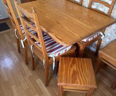 Kitchen Pine Table, 4 Chairs and 2 Stools