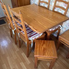 Kitchen Pine Table, 4 Chairs and 2 Stools