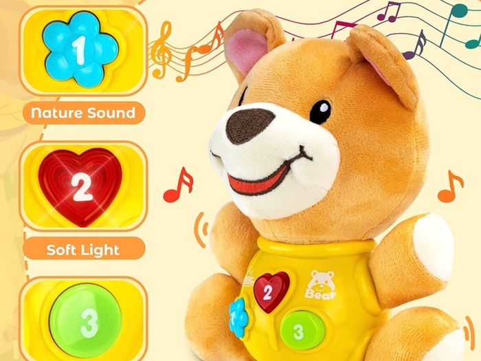 Baby Musical Toys for 6-12 Months, Interactive Bear Plush Toys Sound Toys with Light Up, Baby Sensory Toys for 1 2 3 Year Old Boys Girls, Learning Tummy Time Toys for 1st Birthday Gifts