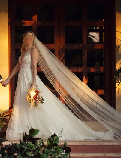 A Line Wedding Dress and Veil