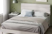 Double Bed Frame with Headboard 4ft6 135 x 190 cm 11.8 Height Upholstered Bed Base Wooden Slat Support  Easy Assembly Off White