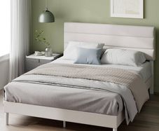Double Bed Frame with Headboard 4ft6 135 x 190 cm 11.8 Height Upholstered Bed Base Wooden Slat Support  Easy Assembly Off White