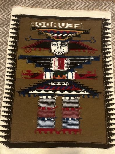 Vintage hand woven wool hanging tapestry from Ecuador