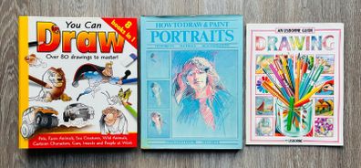 Bundle of 3 Art & Drawing Books (You Can Draw, Portraits, Usborne Guide)
