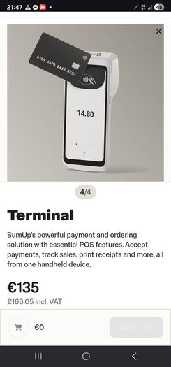 sumup card reader for sny business barber mecanic take oway