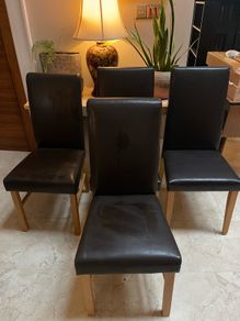 4 x Brown Leather Kitchen Dining Chairs - Can Deliver