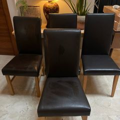 4 x Brown Leather Kitchen Dining Chairs - Can Deliver