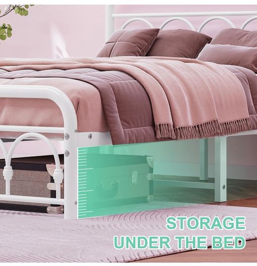 4ft6 Double Bed Frame with High Headboard and Foot
