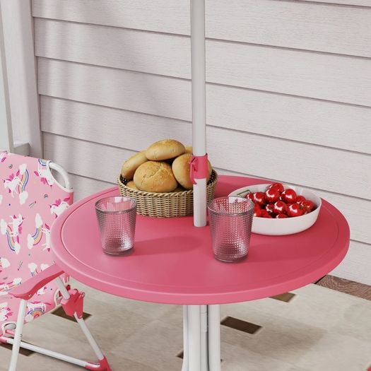 Kids Patio Table and Chair Set, Kids Garden Furniture with Umbrella, 4-Piece Bistro Set for Garden, Pink