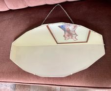 Petite Oval Bevelled Early 20th Century Frameless Mirror with Original Chain
