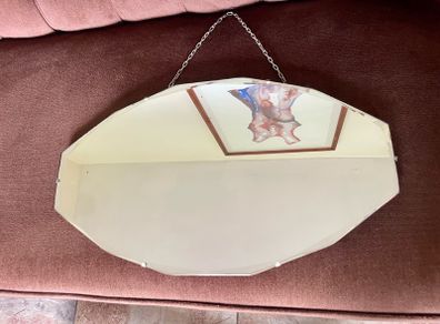 Petite Oval Bevelled Early 20th Century Frameless Mirror with Original Chain