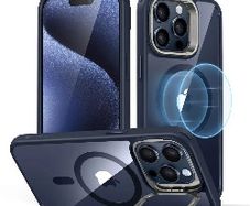 For Apple iPhone 15 Skin-Feel Camera Holder Magsafe Case Blue