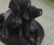 Small Cold Cast Bronze Sculpture Of Two Labrador Pups