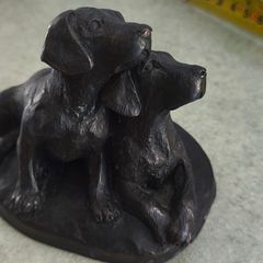 Small Cold Cast Bronze Sculpture Of Two Labrador Pups