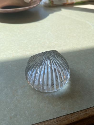 Vintage Stuart Crystal Dime Paperweight & Cavan Crystal Fan shaped clock