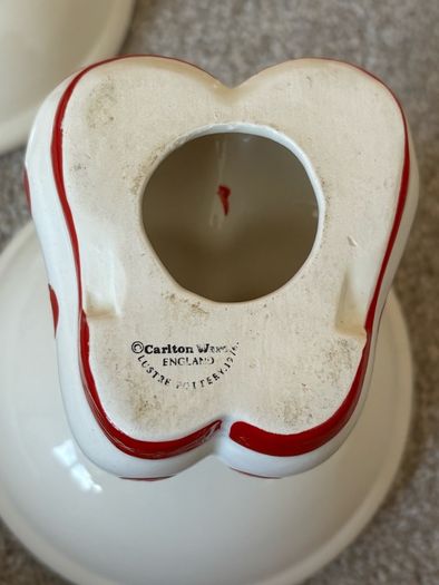 Vintage Carlton Ware Walking Ware Red Polka Dot Footed Sweet Dishes Bowls Pair