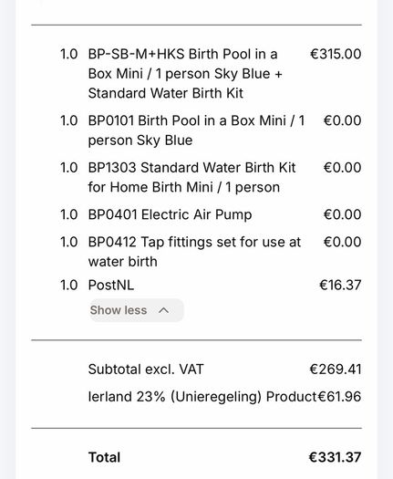 Birth Pool in a Box Mini / 1 person