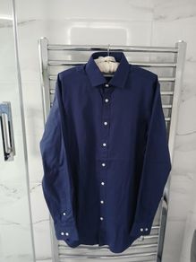 New T M LEWIN Navy Fitted Shirt Size 15.5