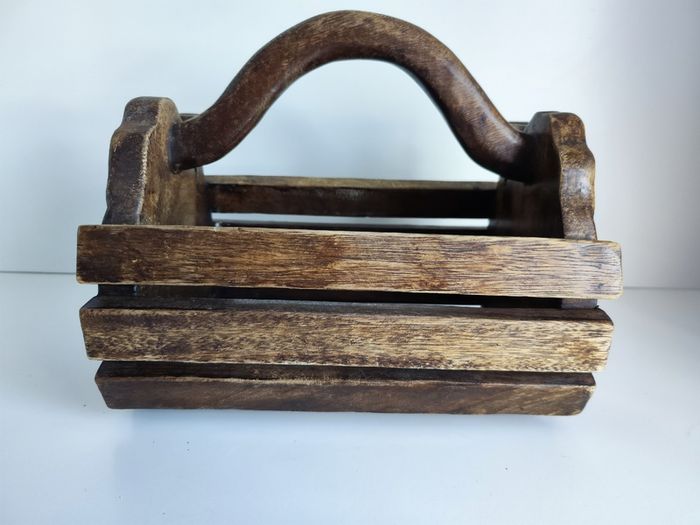 Vintage wooden box magazine holder Elephants relievo sculpture animals