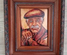 old man portrait on enamel signed by the artiste
