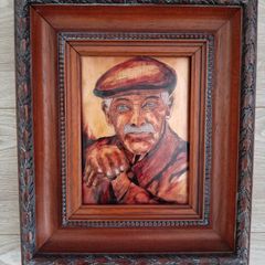 old man portrait on enamel signed by the artiste