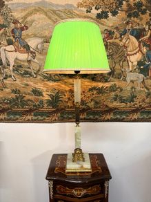 1950s Onyx and Brass Table Lamp with Green Shade