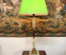 1950s Onyx and Brass Table Lamp with Green Shade