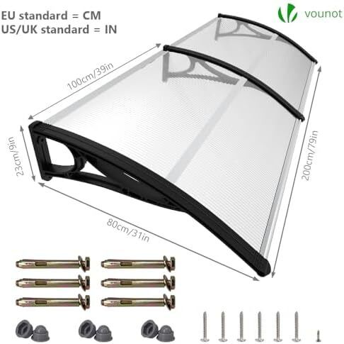 Front Door Canopy Outdoor Awning, Rain Shelter for Back Door, Porch, Patio, Window, 200 x 80 cm, Black