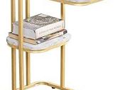 Side Table  faux marble with Golden Metal Frame