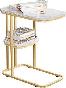 Side Table  faux marble with Golden Metal Frame