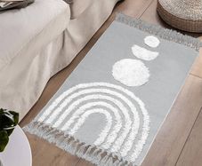 MULTIPLE SIZES AVAILABLE Boho Small Rug 60x90cm Washable Cotton Rug, Grey Cute Rainbow Hand Woven Tufted Rugs With Tassels, Low Pile Carpet For Kitchen Bathroom Living Room Bedroom Hallway Nursery Indoor Doormat