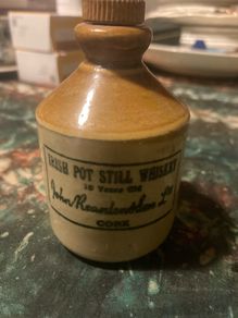 Rare Irish whiskey stoneware bottle free postage