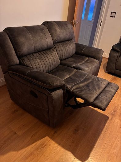 X2 2 seater grey suede recliner couch