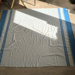 wool blanket Foxford 100% Pure New Wool Blanket Throw Blue Cream Striped Made in Ireland 180 220cm