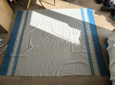 wool blanket Foxford 100% Pure New Wool Blanket Throw Blue Cream Striped Made in Ireland 180 220cm