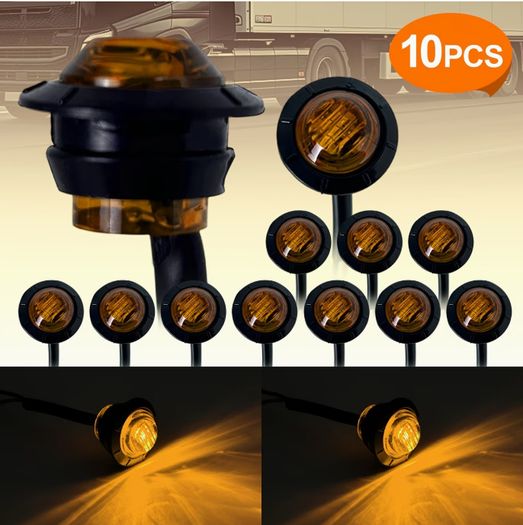 10pcs of 3/4-inch Bullet-style Round LED Side Marker Lights, Suitable for 12V- 24V Trailers, Trucks,
