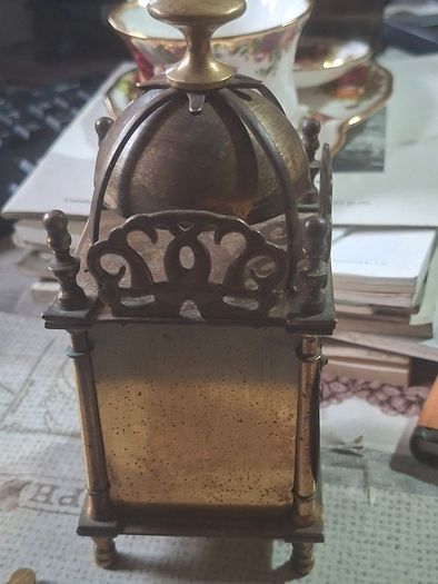 Vintage Brass Lantern Smiths Mantel Clock,  A Bedchamber or Temple Clock, with Key and working