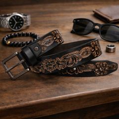 Premium Embossed Genuine Leather Belt Stylish Vintage Designer Belt Durable Formal & Casual Waist Belt