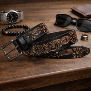 Premium Embossed Genuine Leather Belt Stylish Vintage Designer Belt Durable Formal & Casual Waist Belt